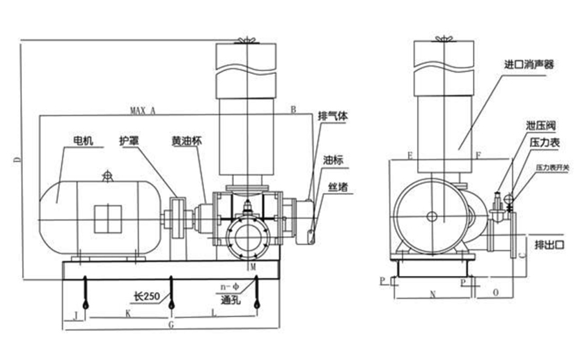 FSR普通羅茨鼓風(fēng)機(jī)結(jié)構(gòu)圖(直聯(lián)傳動(dòng)) FSR普通羅茨鼓風(fēng)機(jī)結(jié)構(gòu)圖(直聯(lián)傳動(dòng))